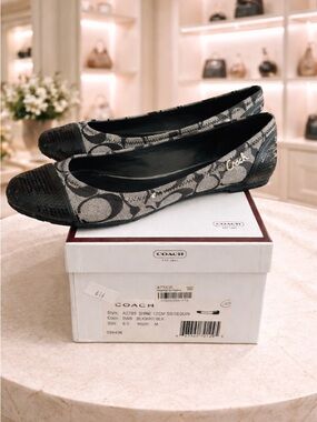 Coach Black/Grey Signature C Canvas & Sequins Ballet Flats Vintage 2009 6.5 EUC